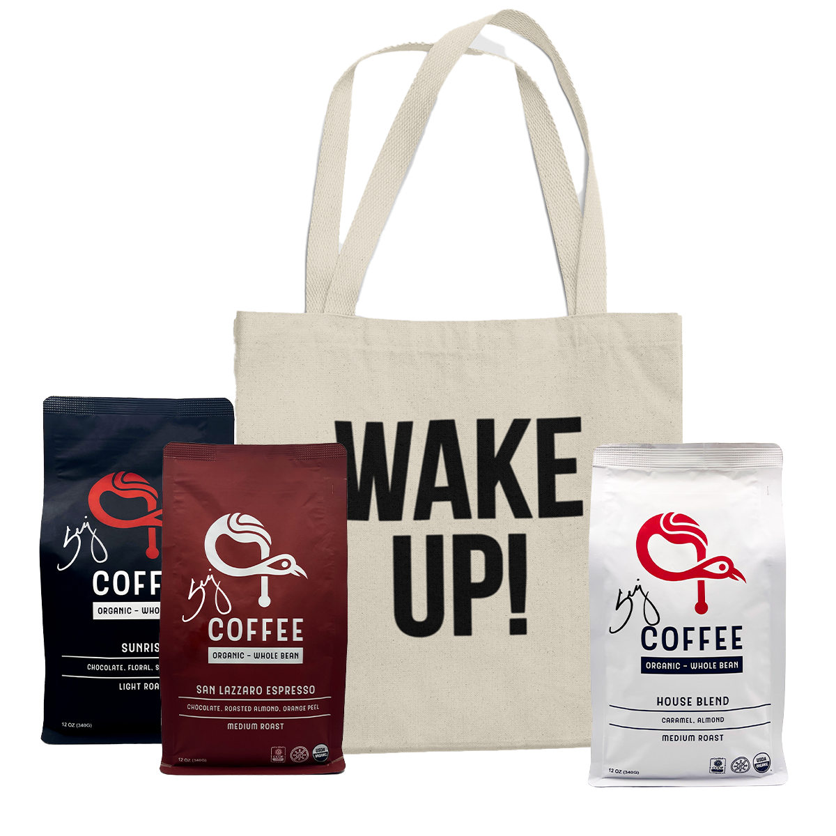 Kavat "WAKE UP!" Trio and White Tote (Coffee Bag Set Signed by Serj Tankian)